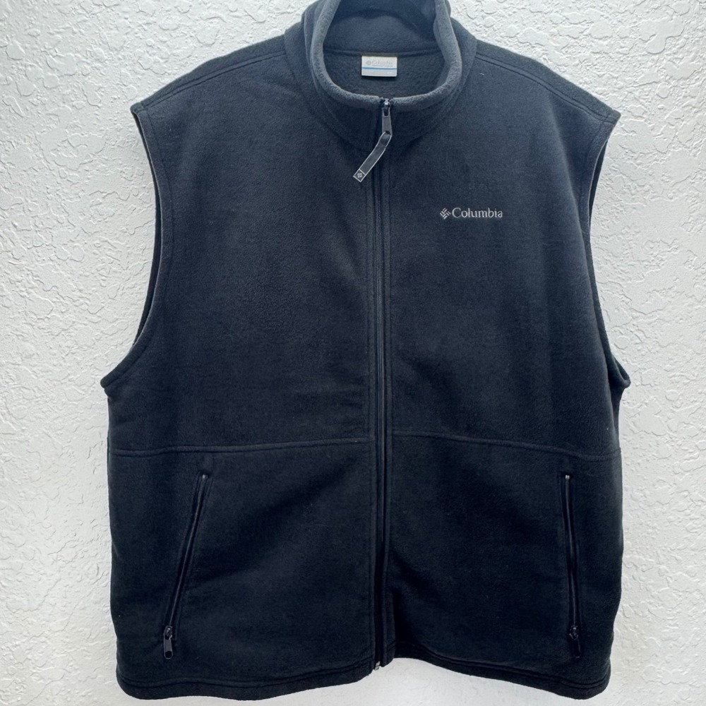 Columbia Fleece Vest Mens XXL Black Full Zip Pockets Outdoor Casual - Picture 2 of 9